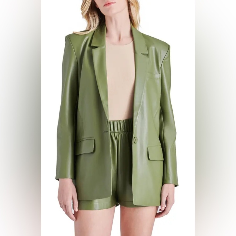 Steve Madden Audrey Faux Leather Blazer NWT Winter Moss Green Size S - Picture 6 of 6